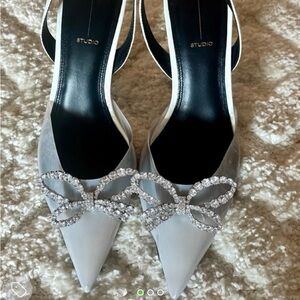 Elegant Silver Women's Shoes with Crystal Bow